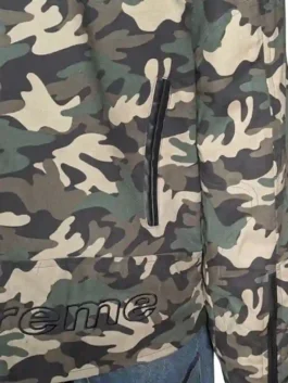 Side profile of the Supreme Vanson Cordura Jacket showing the reinforced sleeve panels and zippered wrist closures.