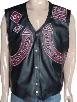 An expertly tailored leather vest display showcasing the high-end, custom-crafted quality of the Zellberry studio.