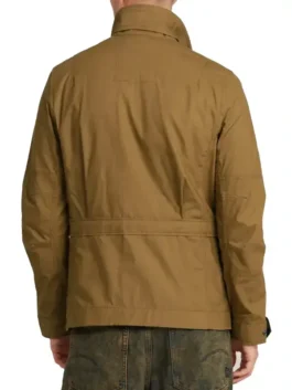 Back view of the Tracker Season 3 Russell Shaw Jacket showing the smooth fabric from America Jackets.