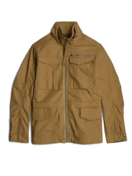 Front view of the Tracker Season 3 Russell Shaw Jacket in a dark earthy shade from America Jackets.