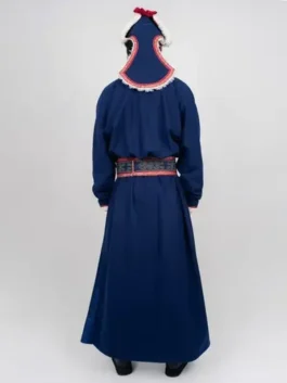 Full back view of the Team Mongolia mens deel for the Winter Olympics 2026, featuring a high collar and traditional belted deel mens outfit design.