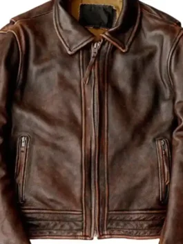 Adventure Bound Brown Leather Jacket front view featuring professional high density grain and a sturdy zip closure.