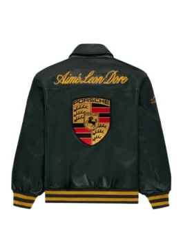 Aime Leon Dore Porsche 993 Leather Jacket with a professional tailored fit and a sturdy heritage collar design.
