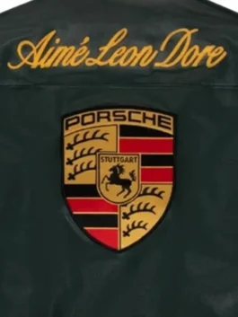 Aime Leon Dore Porsche 993 Leather Jacket in a rich forest green tone with professional grade hardware and sleek lines.