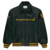 Aime Leon Dore Porsche 993 Leather Jacket featuring a front view showcasing the expert stitching and premium finish.