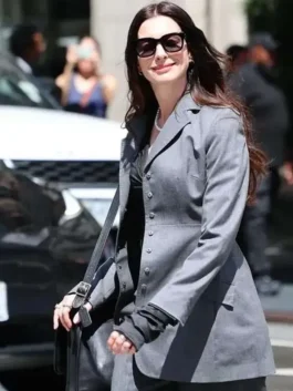 Anne Hathaway Grey Blazer shown in a high quality finish that provides a polished and confident appearance.