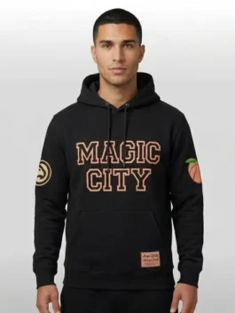 Atlanta Hawks Magic City Hoodie front view featuring professional high density and a luxury black fleece build.