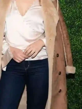 Bailee Madison Shearling Leather Coat shown in a high quality finish that highlights the expert tailoring and fit.