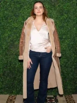 Bailee Madison Shearling Leather Coat featuring a professional high density grain and luxury warmth for a bold look.