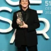 César Award Jim Carrey Black Suit front view showcasing the professional lapels and premium black suiting.