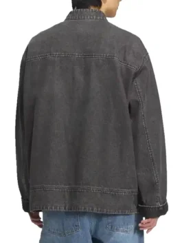 Chinese New Year Dark Grey Denim Jacket back view showing the intricate high density graphic and rugged weave.