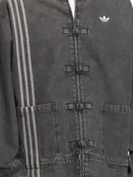 Chinese New Year Dark Grey Denim Jacket shown in a high quality finish that highlights the expert tailoring.