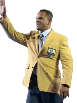 Pro Football Hall of Fame Gold Jacket with professional grade gold tones and a sturdy high fashion aesthetic finish.
