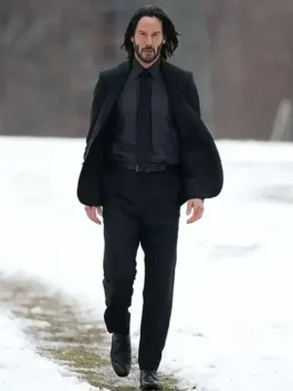 John Wick Chapter 4 Keanu Reeves Black Suit featuring a sleek tailored design and classic dark appearance.