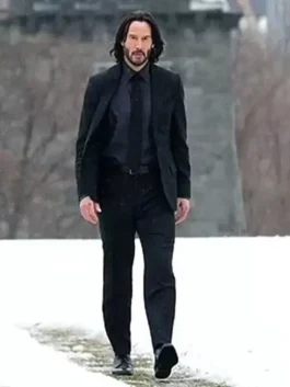 John Wick Chapter 4 Keanu Reeves Black Suit featuring a sleek tailored design and classic dark super appearance.
