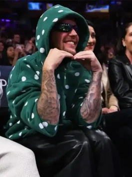Justin Bieber Polka Dot Hoodie in a vibrant green finish with professional tailored lines and premium ribbing.