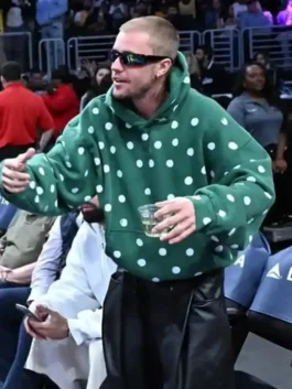 Justin Bieber Polka Dot Hoodie showcasing the professional high quality panels and a luxury athletic drape.