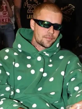 Justin Bieber Polka Dot Hoodie front view with professional grade tailoring and a sturdy high fashion aesthetic.