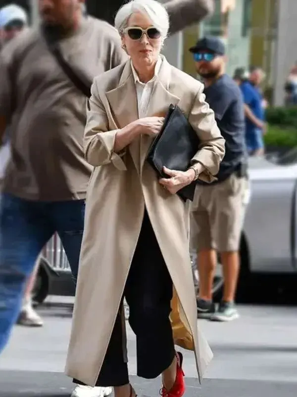 Meryl Streep The Devil Wears Prada 2 Trench Coat shown in a high quality finish that highlights the expert drape and fit.