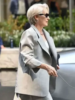 Meryl Streep The Devil Wears Prada 2 Grey Blazer featuring a front view that highlights the expert tailoring and premium material depth.