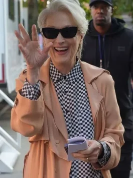 Miranda Priestly The Devil Wears Prada 2 Coat featuring a wide collar and premium texture for a high fashion statement.