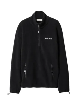 Miu Miu Fleece Jacket in a deep black finish with a professional tailored fit and iconic minimalist branding.