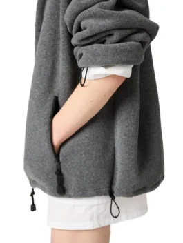 Miu Miu Fleece Jacket in a soft grey tone featuring a professional athletic cut and a comfortable high collar.