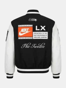 Seattle Seahawks Super Bowl Champs Destroyer Jacket back view showing the professional high quality championship logo.