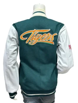 Stranger Things Baseball Jacket back view showing the seamless paneling and durable high density stitching.