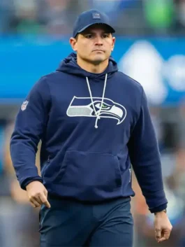 Super Bowl 2026 Mike Macdonald Hoodie showcasing the professional high quality panels and a luxury athletic drape.