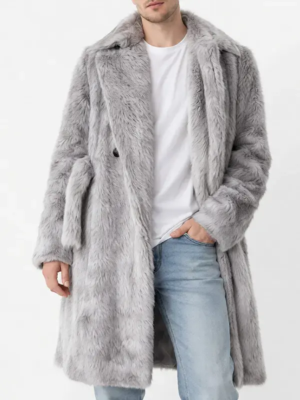 Super Bowl LX Bad Bunny Coat with a front view showing the wide collar and open style worn by the artist.