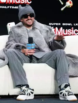 Super Bowl LX Bad Bunny Coat featuring a plush grey finish and a design built for maximum visual impact.