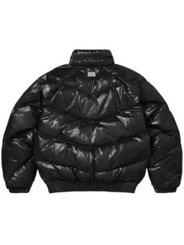 Supreme Schott Puffer Jacket back view featuring a professional high density down fill and luxury style.