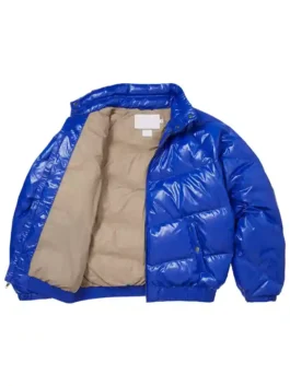 Supreme Schott Puffer Jacket in a vibrant blue with professional high density insulation and a luxury finish.