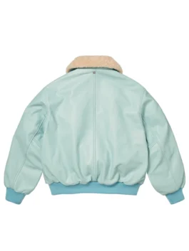 Supreme Schott Shearling Collar Bomber Jacket back view with professional grade stitching and a luxury leather finish.