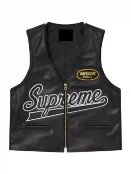 Supreme Vanson Spider Web Vest front view featuring professional grade hardware and a sleek tailored finish.
