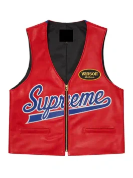 Supreme Vanson Spider Web Vest front view showcasing the professional zip and high density leather panels.