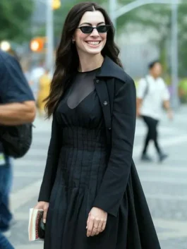 The Devil Wears Prada 2 Andy Sachs Black Coat worn by the character to show the luxurious drape and modern fit.