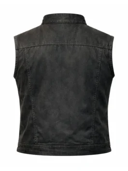 The Wrecking Crew Dave Bautista Black Vest shown from the back to display the structured fit and clean stitching.