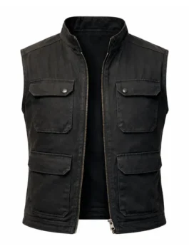 The Wrecking Crew Dave Bautista Black Vest featuring a tactical front design with multiple utility pockets.