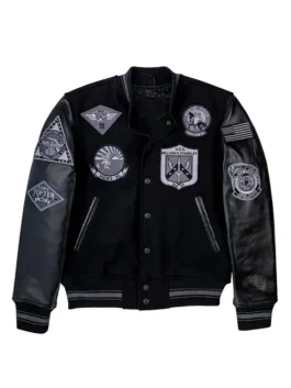 Top Gun Stealth Varsity Jacket shown in a deep black color with matching ribbed cuffs and a comfortable collar.
