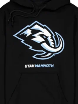 Utah Mammoth Logo Printed Black Hoodie front view showcasing the professional print and luxury soft interior.