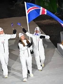 Winter Olympics 2026 Team Iceland Jacket featuring a front view with sturdy fasteners and a premium insulated lining.