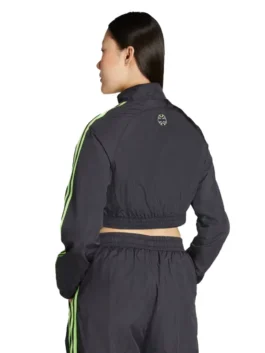Womens Cropped Track Jacket back view featuring a streamlined black design and premium high density construction.