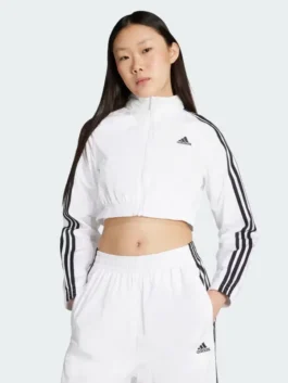 Womens Cropped Track Jacket in a crisp white tone with a professional tailored fit and a sleek collar design.