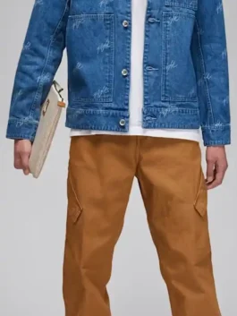 Jordan Jean Jacket featuring professional blue panels and a luxury buttoned front finish.