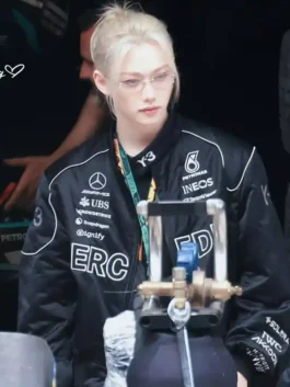 Chinese Grand Prix F1 Felix Bomber Jacket featuring professional black fabric and luxury viscose lining.
