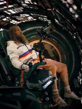 Project Hail Mary Ryan Gosling white hooded jacket in spacecraft cockpit scene