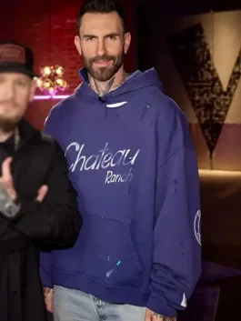 Adam Levine The Voice S29 Chateau Ranch Hoodie featuring professional blue panels and a luxury pouch pocket.