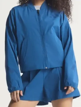 Adidas Babymonster Jacket front view highlighting professional blue finish and luxury zipper style.